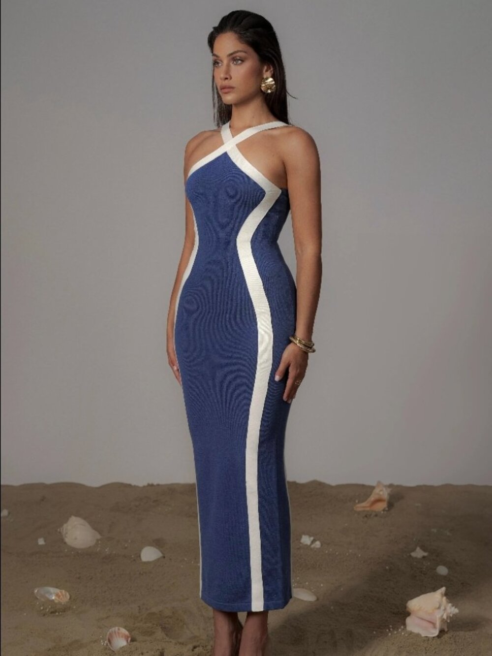 NWT JLUXLABEL Navy/White Fabiola Contrast Maxi Dress
